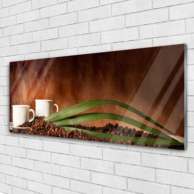 Acrylglasbilder Tassen Kaffeebohnen Küche