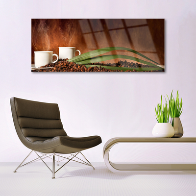 Acrylglasbilder Tassen Kaffeebohnen Küche