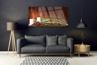 Acrylglasbilder Tassen Kaffeebohnen Küche
