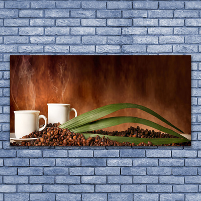 Acrylglasbilder Tassen Kaffeebohnen Küche