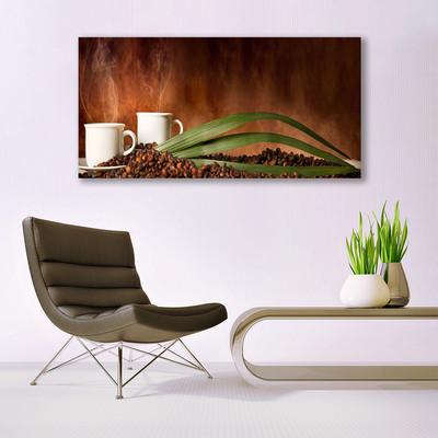 Acrylglasbilder Tassen Kaffeebohnen Küche