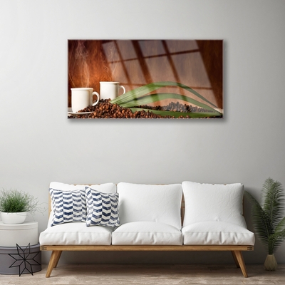 Acrylglasbilder Tassen Kaffeebohnen Küche
