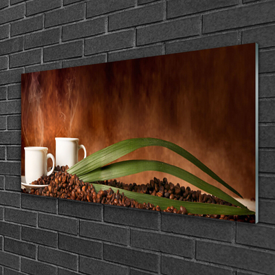 Acrylglasbilder Tassen Kaffeebohnen Küche