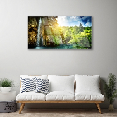 Acrylglasbilder Wasserfall Bäume Landschaft