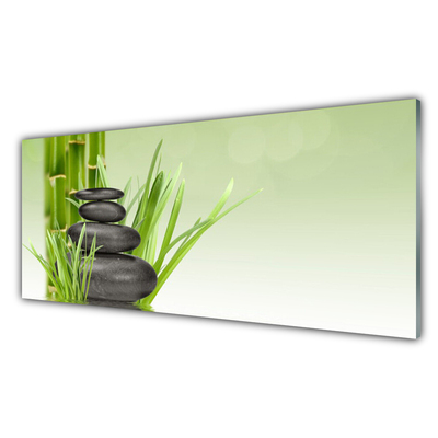 Glasbild aus Plexiglas® Bambusrohre Gras Steine Pflanzen