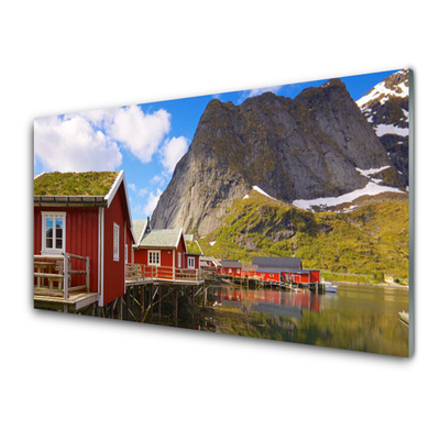 Glasbild aus Plexiglas® Häuser See Gebirge Landschaft