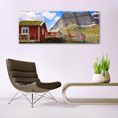 Glasbild aus Plexiglas® Häuser See Gebirge Landschaft