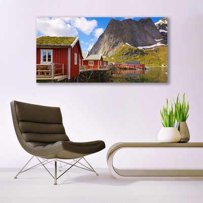 Glasbild aus Plexiglas® Häuser See Gebirge Landschaft