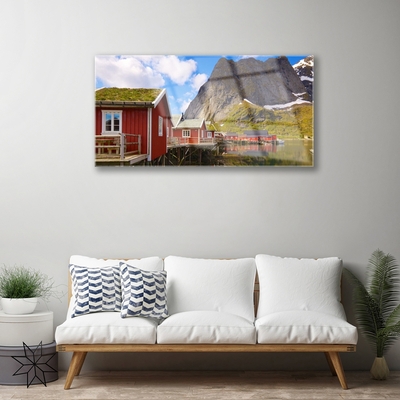 Glasbild aus Plexiglas® Häuser See Gebirge Landschaft