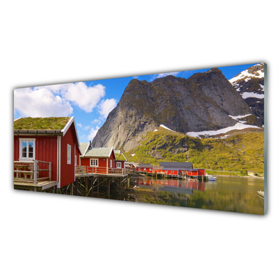 Glasbild aus Plexiglas® Häuser See Gebirge Landschaft