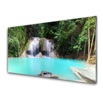 Glasbild aus Plexiglas® Wasserfall See Natur