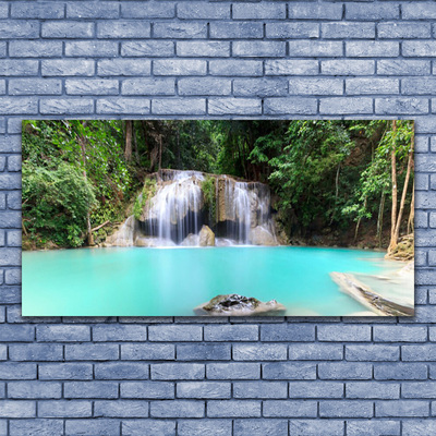 Glasbild aus Plexiglas® Wasserfall See Natur