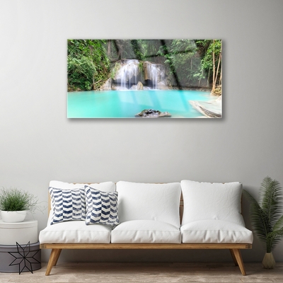 Glasbild aus Plexiglas® Wasserfall See Natur