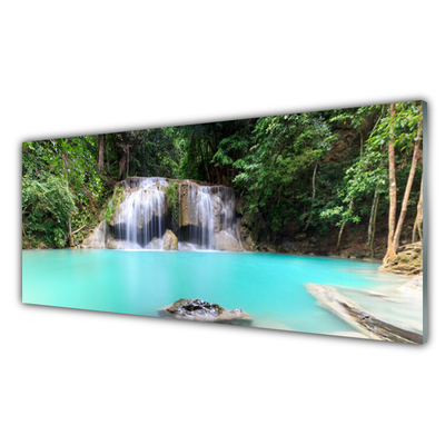 Glasbild aus Plexiglas® Wasserfall See Natur