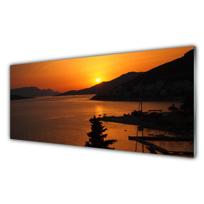 Glasbild aus Plexiglas® Meer Gebirge Landschaft