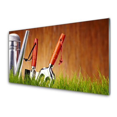 Glasbild aus Plexiglas® Gießkanne Gras Kunst