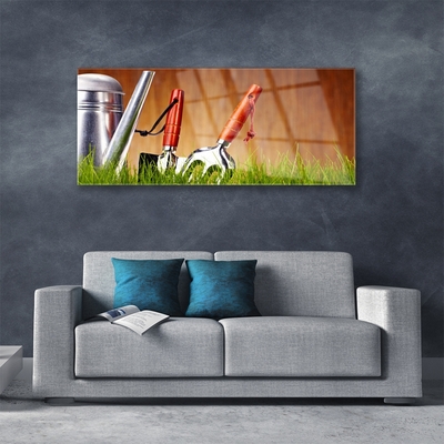 Glasbild aus Plexiglas® Gießkanne Gras Kunst