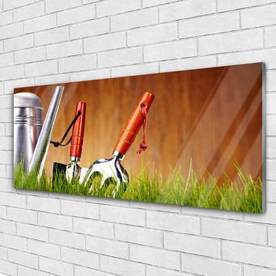 Glasbild aus Plexiglas® Gießkanne Gras Kunst