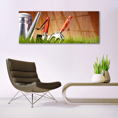 Glasbild aus Plexiglas® Gießkanne Gras Kunst