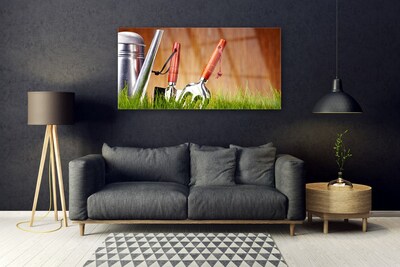 Glasbild aus Plexiglas® Gießkanne Gras Kunst