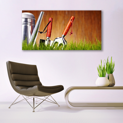 Glasbild aus Plexiglas® Gießkanne Gras Kunst