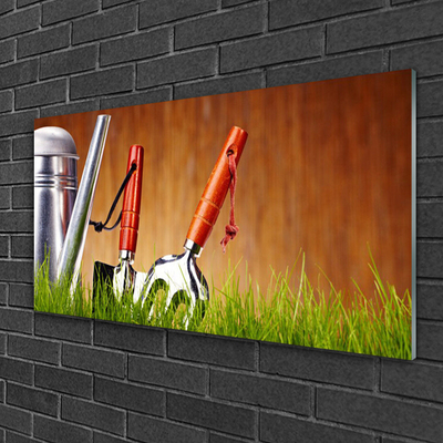 Glasbild aus Plexiglas® Gießkanne Gras Kunst