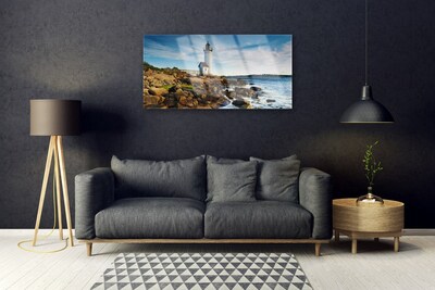 Glasbild aus Plexiglas® Leuchtturm Steine Meer Landschaft