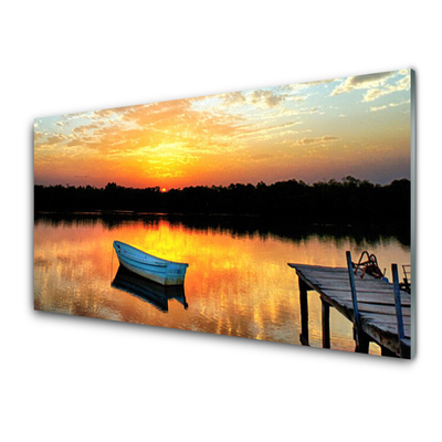 Glasbild aus Plexiglas® Boot Brücke See Landschaft