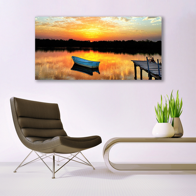 Glasbild aus Plexiglas® Boot Brücke See Landschaft