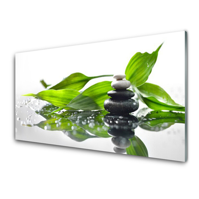 Glasbild aus Plexiglas® Steine Blätter Kunst