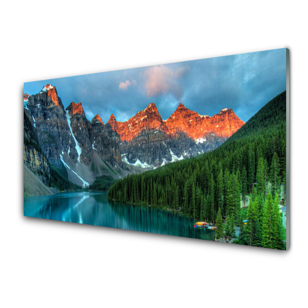 Glasbild aus Plexiglas® Gebirge Wald See Landschaft