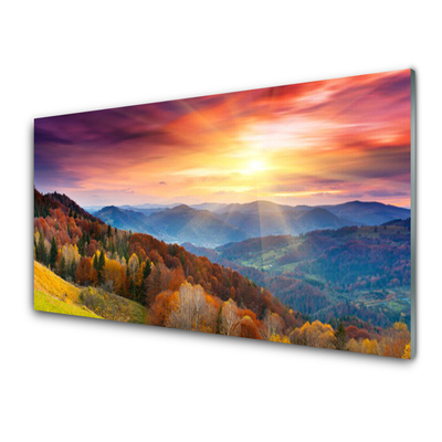 Glasbild aus Plexiglas® Gebirge Wald Gelb Landschaft