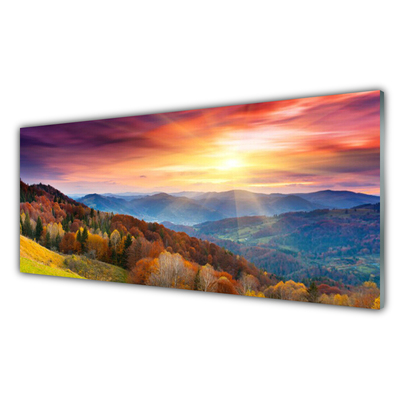Glasbild aus Plexiglas® Gebirge Wald Gelb Landschaft