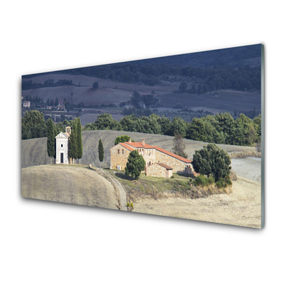 Glasbild aus Plexiglas® Wiese Bäume Landschaft