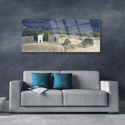 Glasbild aus Plexiglas® Wiese Bäume Landschaft