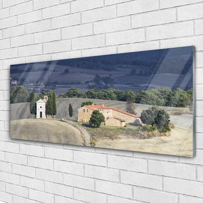 Glasbild aus Plexiglas® Wiese Bäume Landschaft