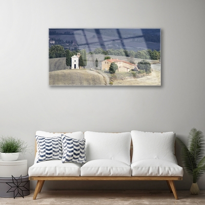 Glasbild aus Plexiglas® Wiese Bäume Landschaft