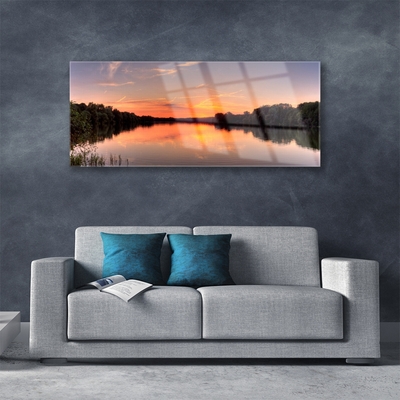 Glasbild aus Plexiglas® See Wald Landschaft