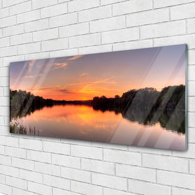 Glasbild aus Plexiglas® See Wald Landschaft