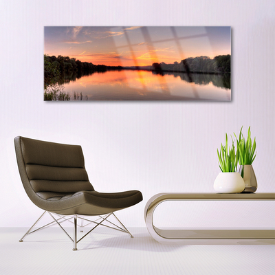 Glasbild aus Plexiglas® See Wald Landschaft