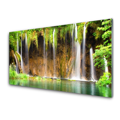 Glasbild aus Plexiglas® Wasserfall See Natur