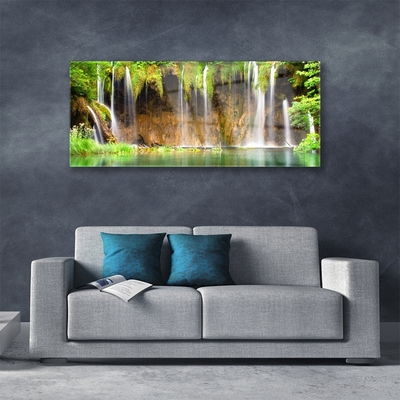 Glasbild aus Plexiglas® Wasserfall See Natur