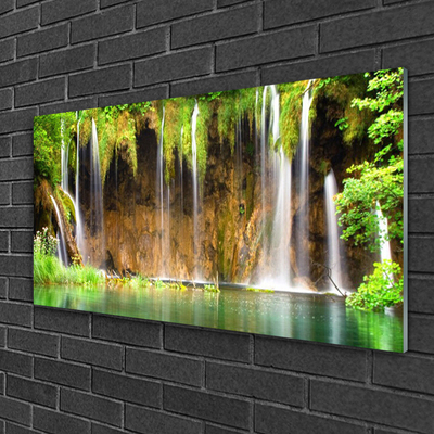 Glasbild aus Plexiglas® Wasserfall See Natur