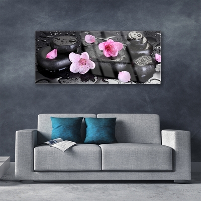 Glasbild aus Plexiglas® Blumen Steine Kunst