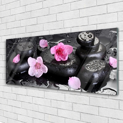 Glasbild aus Plexiglas® Blumen Steine Kunst