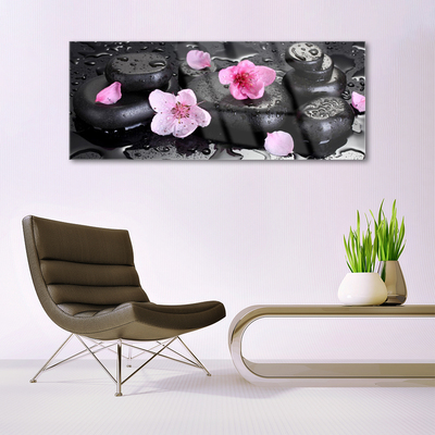 Glasbild aus Plexiglas® Blumen Steine Kunst