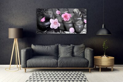 Glasbild aus Plexiglas® Blumen Steine Kunst