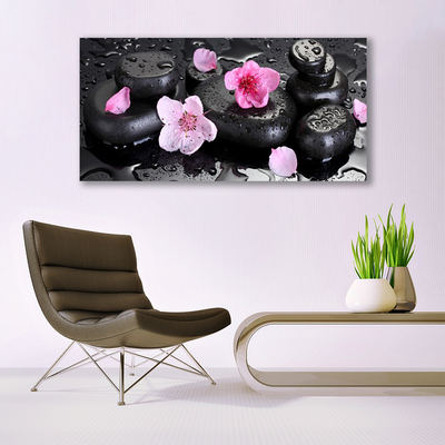 Glasbild aus Plexiglas® Blumen Steine Kunst