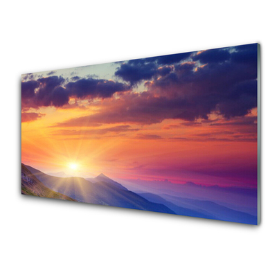 Glasbild aus Plexiglas® Sonne Gebirge Landschaft