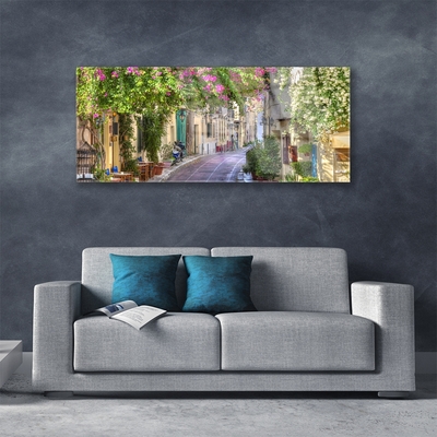 Glasbild aus Plexiglas® Gasse Häuser Pflanzen